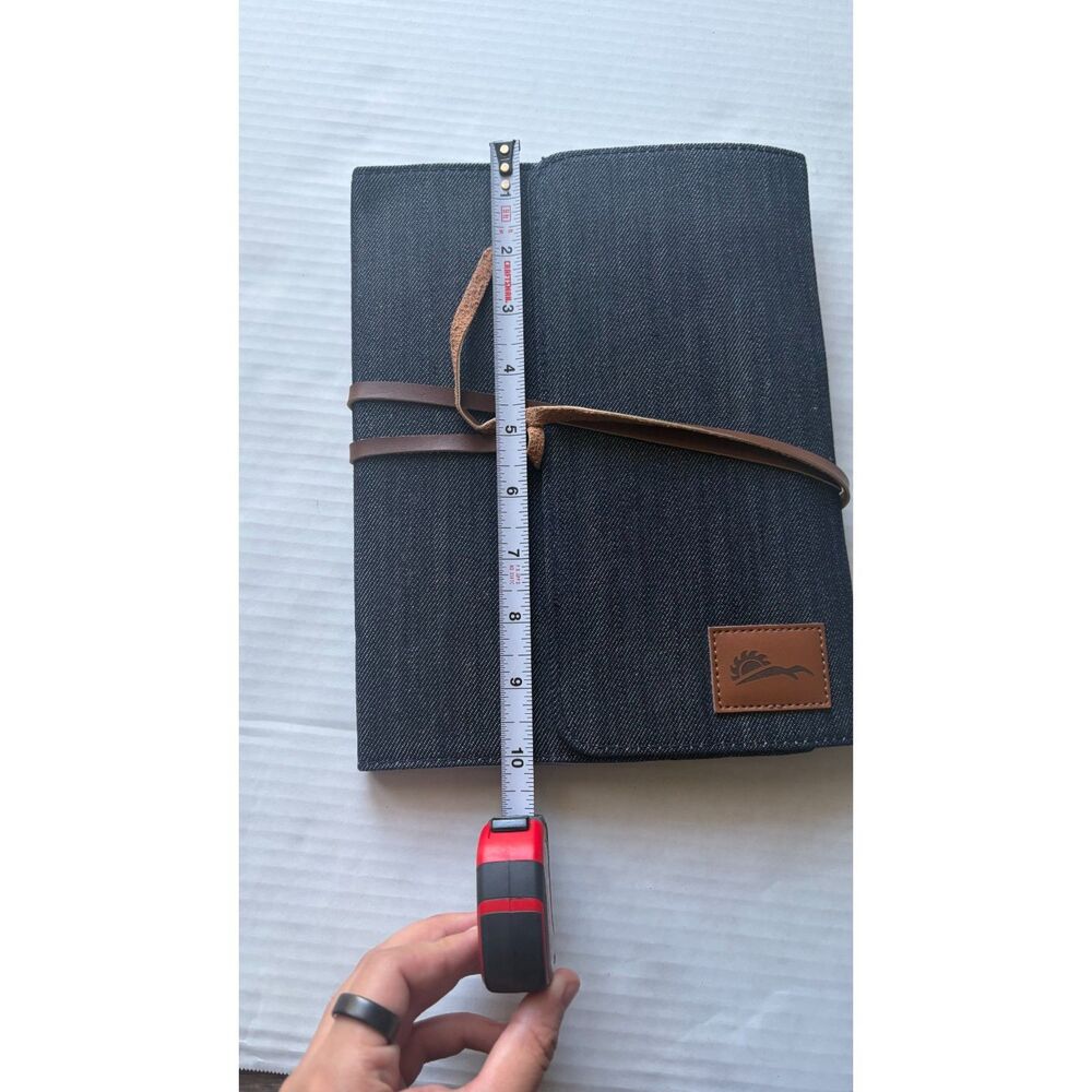 Denim Journal Cover Notebook Cover Brown Leather Wrap Tie Pocket Organizer